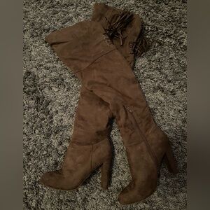 thigh high brown boots